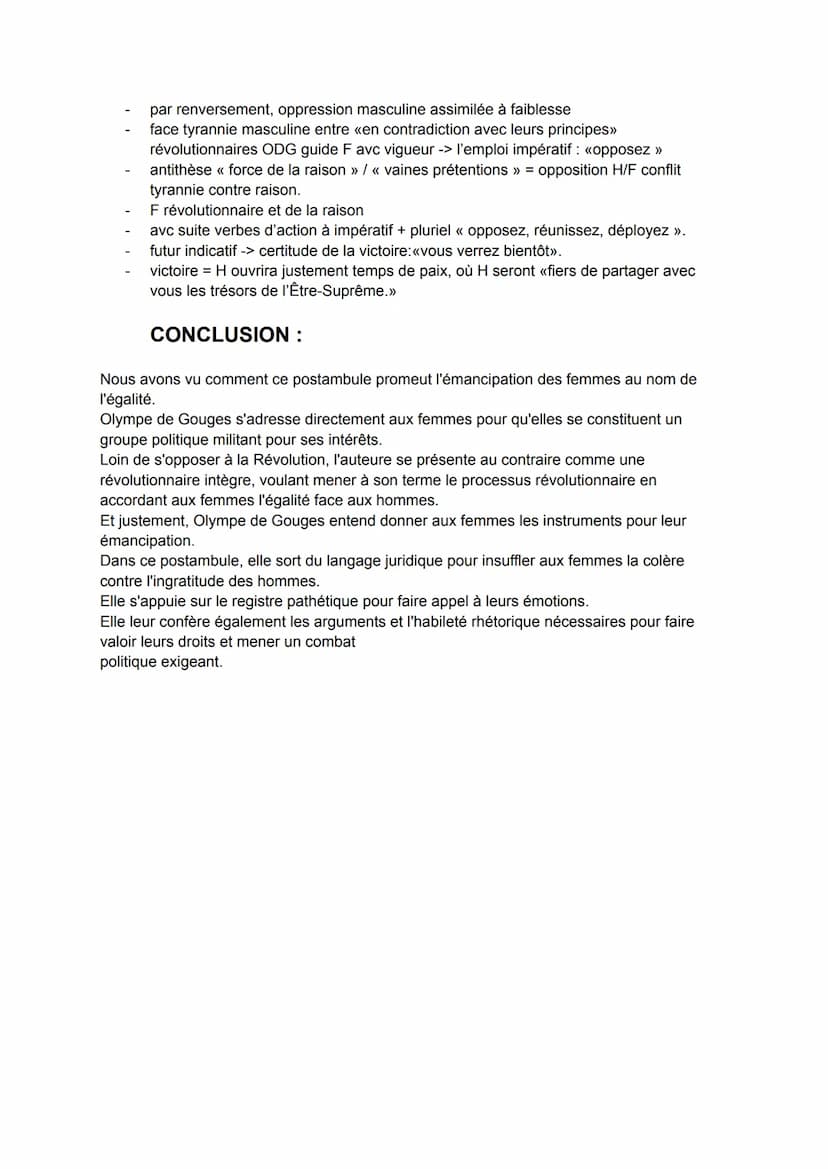Postambule de la Déclaration des droits de la femme et de la
citoyenne
INTRODUCTION :
1 - Oeuvre
Postambule de la Déclaration des droits de 