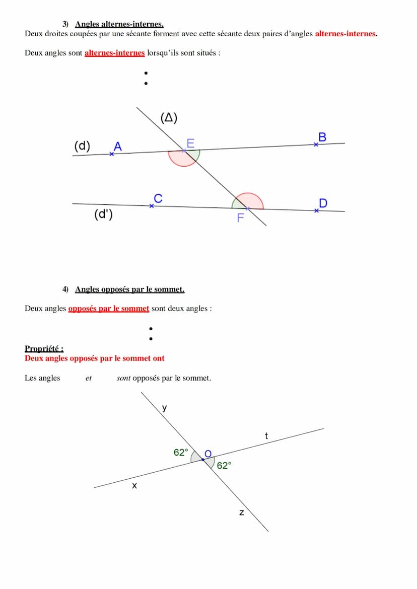 Chapitre :
I.
Deux angles sont adjacents lorsque :
Exemple:
X
Vocabulaire des angles.
1) Angles adiacents.
y
a) Deux angles sont
33°
b) Deux