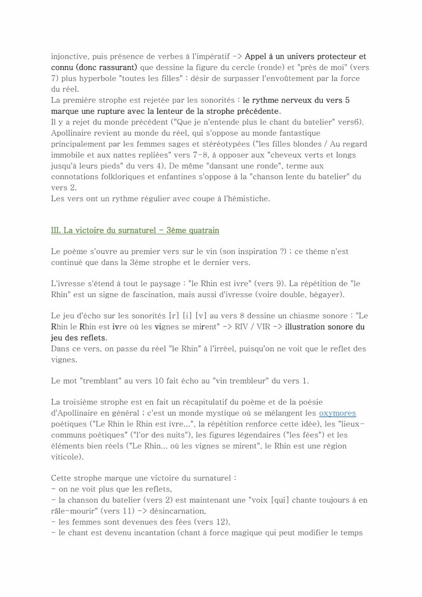 Explication linéaire :
"Nuit Rhénane" Guillaume Apollinaire, Alcools
La nuit est l'espace du rêve et des légendes. La nuit rhénane, c'est au