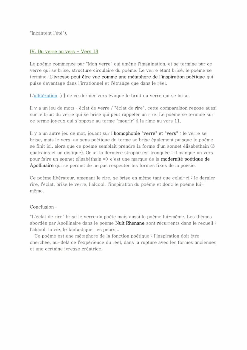 Explication linéaire :
"Nuit Rhénane" Guillaume Apollinaire, Alcools
La nuit est l'espace du rêve et des légendes. La nuit rhénane, c'est au