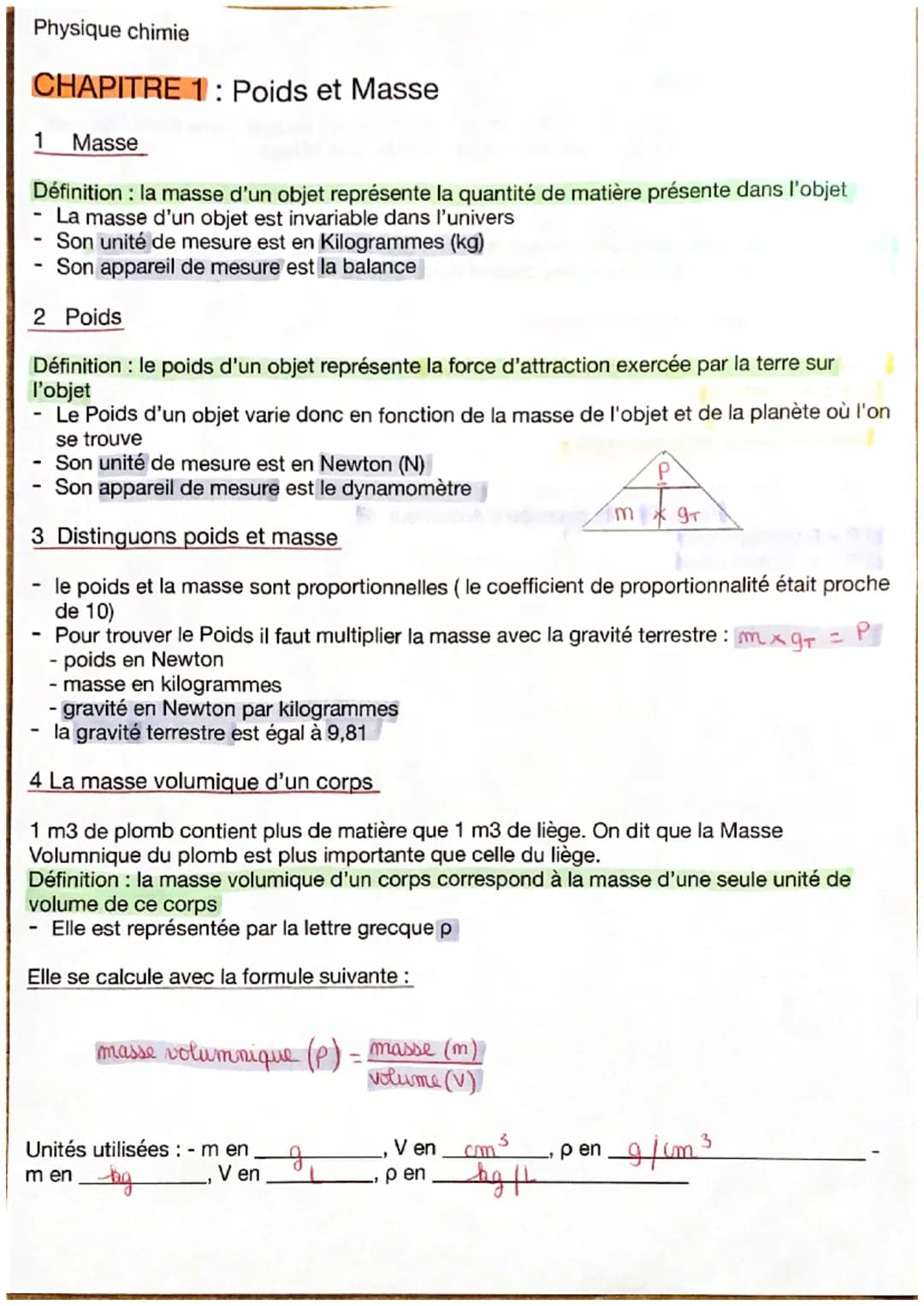 Physique chimie
CHAPITRE 1: Poids et Masse
Masse
1
Définition : la masse d'un objet représente la quantité de matière présente dans l'objet
