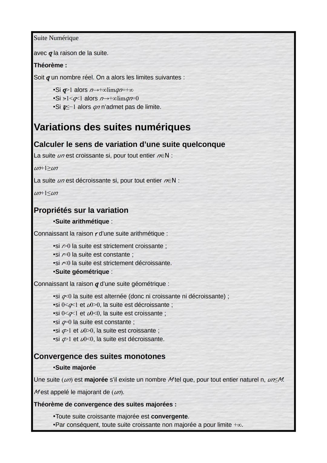 Suite Numérique
Suite arithmétique
•Une suite (un) est arithmétique s'il existe un réel rtel que, pour tout EN:
un+1=un+r
Le nombre rest la 