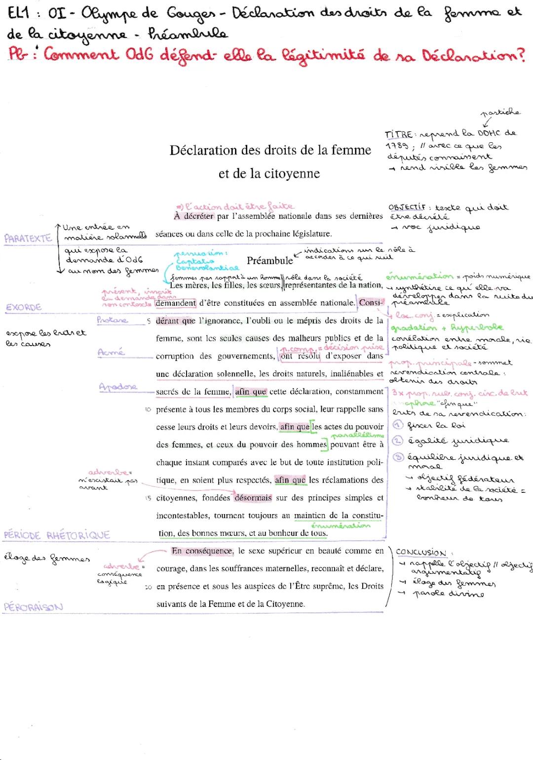 Préambule Olympe de Gouges Texte PDF : Déclaration des droits de la femme et de la citoyenne