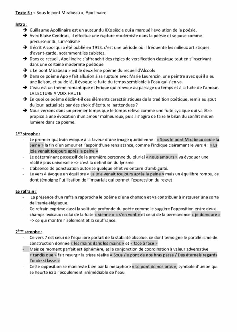 SEQUENCE I
La poésie du XIX siècle au XXIème siècle
Apollinaire, Alcools/Modernité poétique?
Explication linéaire n°3 de l'oeuvre complète n