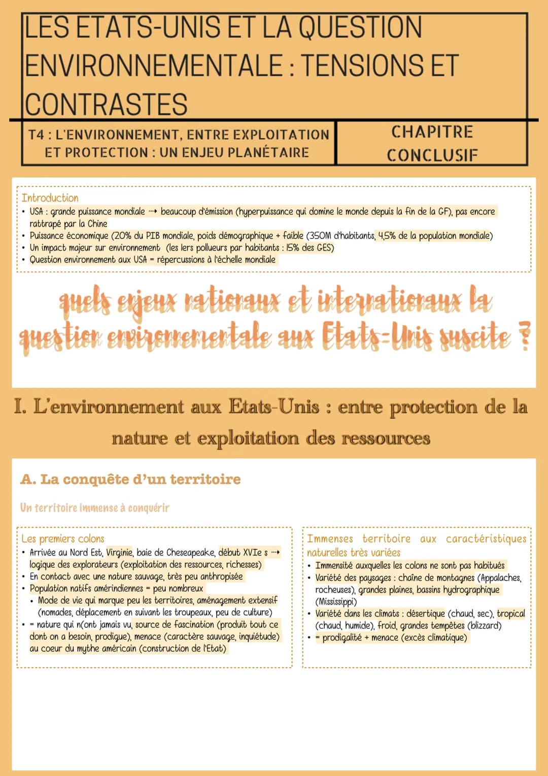 LES ETATS-UNIS ET LA QUESTION
ENVIRONNEMENTALE: TENSIONS ET
CONTRASTES
T4: L'ENVIRONNEMENT, ENTRE EXPLOITATION
ET PROTECTION : UN ENJEU PLAN