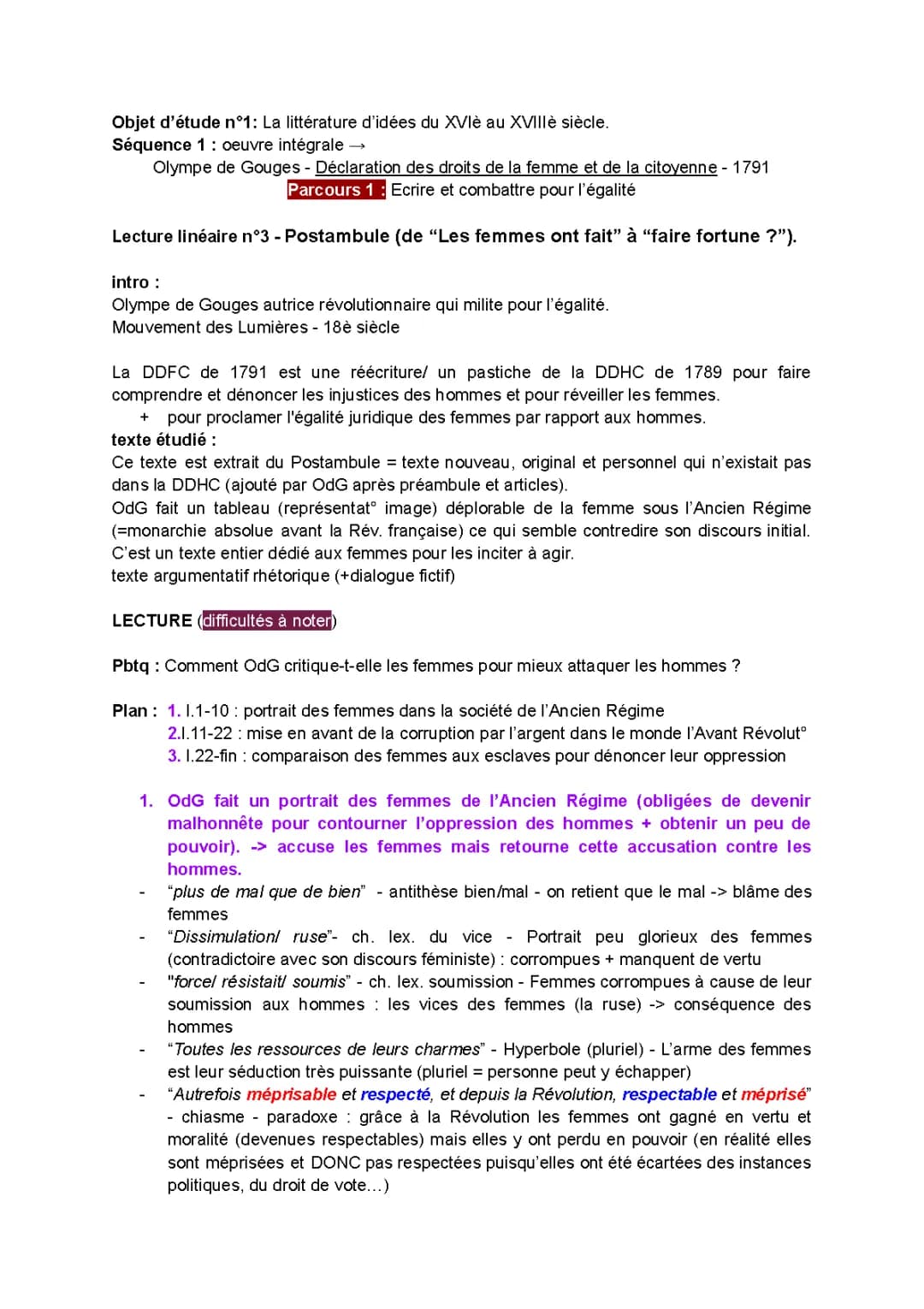 Postambule de la DDFC d'Olympe de Gouges - Texte PDF et Analyse