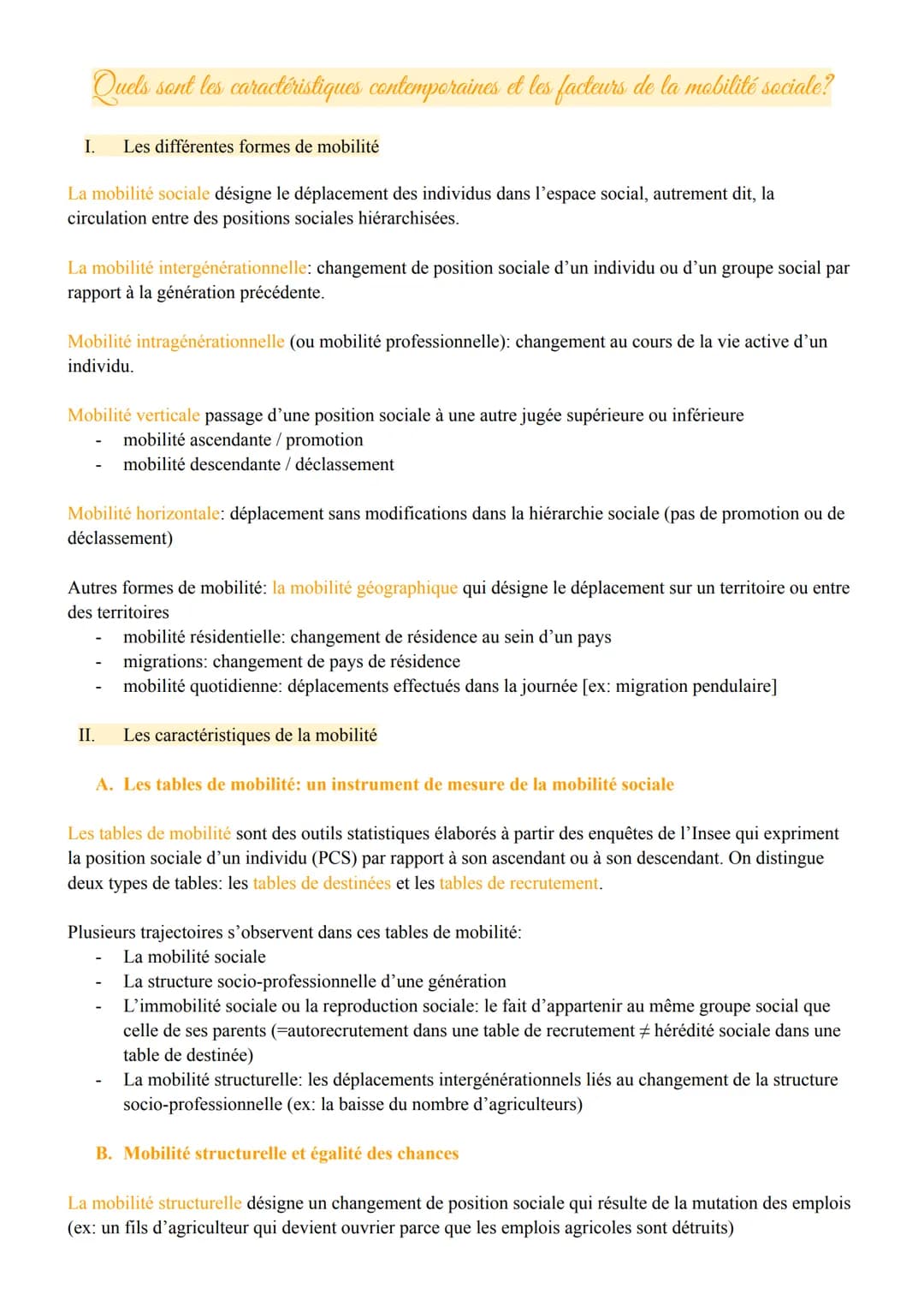 Quels sont les caractéristiques contemporaines et les facteurs de la mobilité sociale?
I. Les différentes formes de mobilité
La mobilité soc