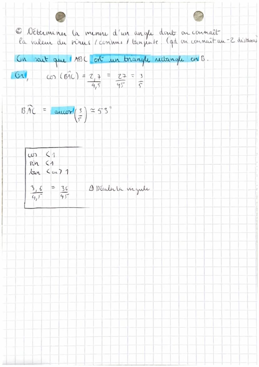 MATHS
Chap. 5
строк
C
A
I
I
Notions
hypotenuse
6
adjacent
cos (ABC) = Adjacent
Hypotenuse
AB =
Donce,
cos
TRIGONOMETRIE
Calculer une distanc