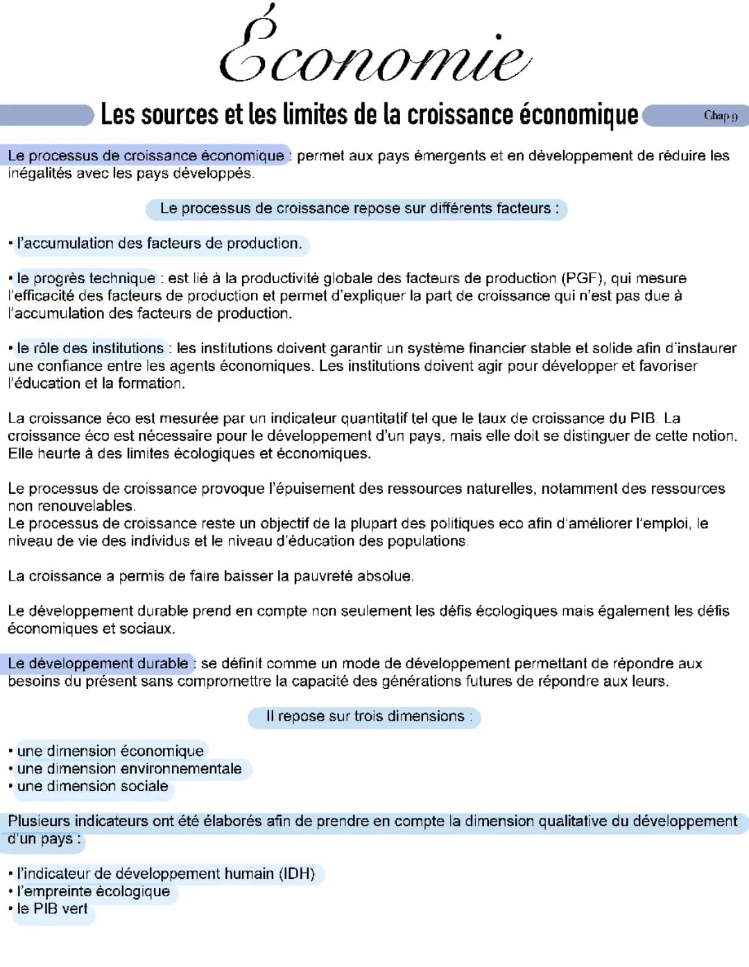 Les Facteurs et Limites de la Croissance Économique : Cours et Résumés pour le Bac