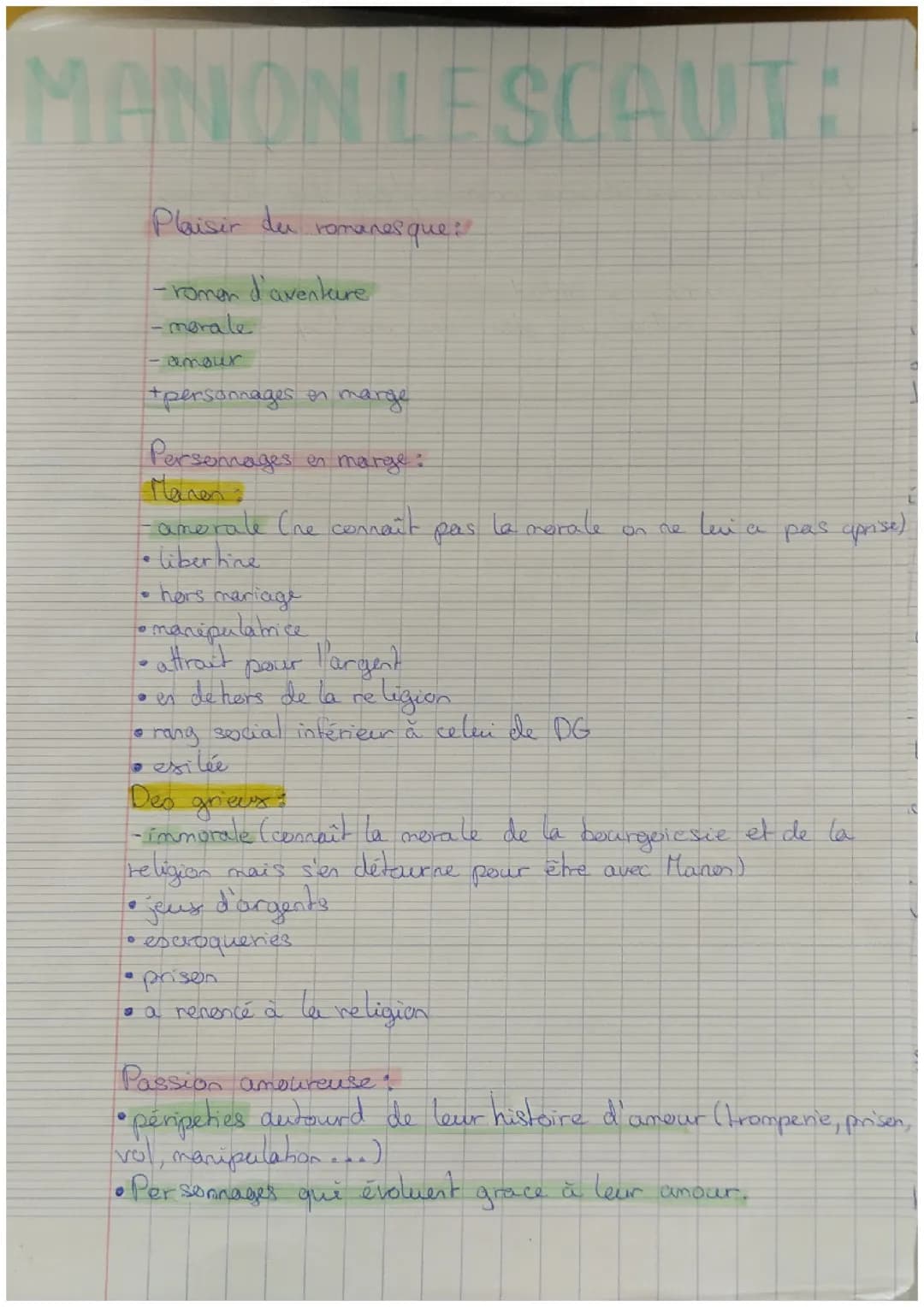 Fiche dissertation Manon Lescaut 