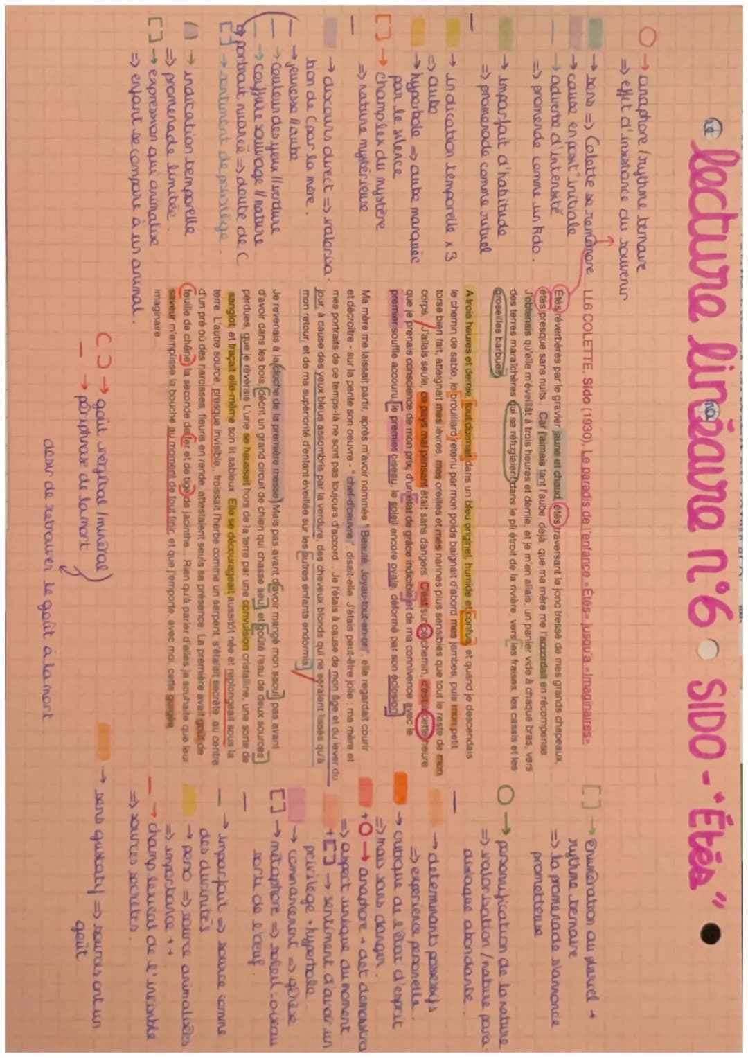 a lecture lineaire n°6 SIDO-Étés"
→anaphore /rythme temave
⇒ effet d'insistance du souvenir
→sens => Colette se remonore
→cause en post init