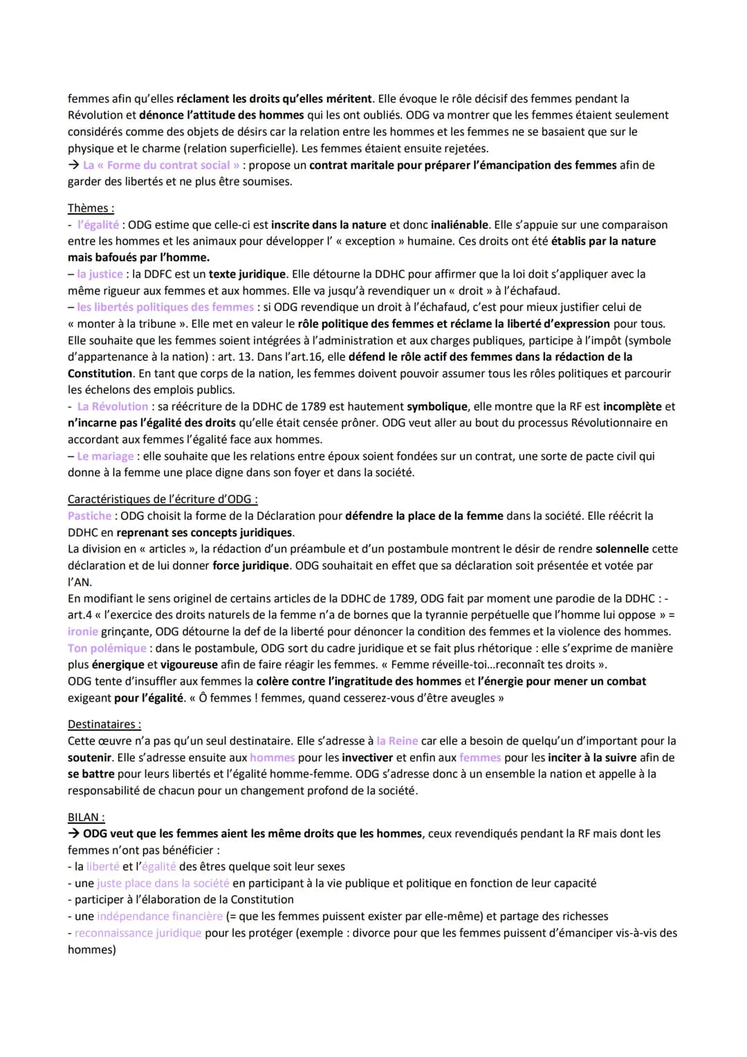 Objet d'étude: La littérature d'idée du XVIe au XVIIIe siècle
ODG << La Déclaration des droits de la femme et de la citoyenne >>
Parcours : 