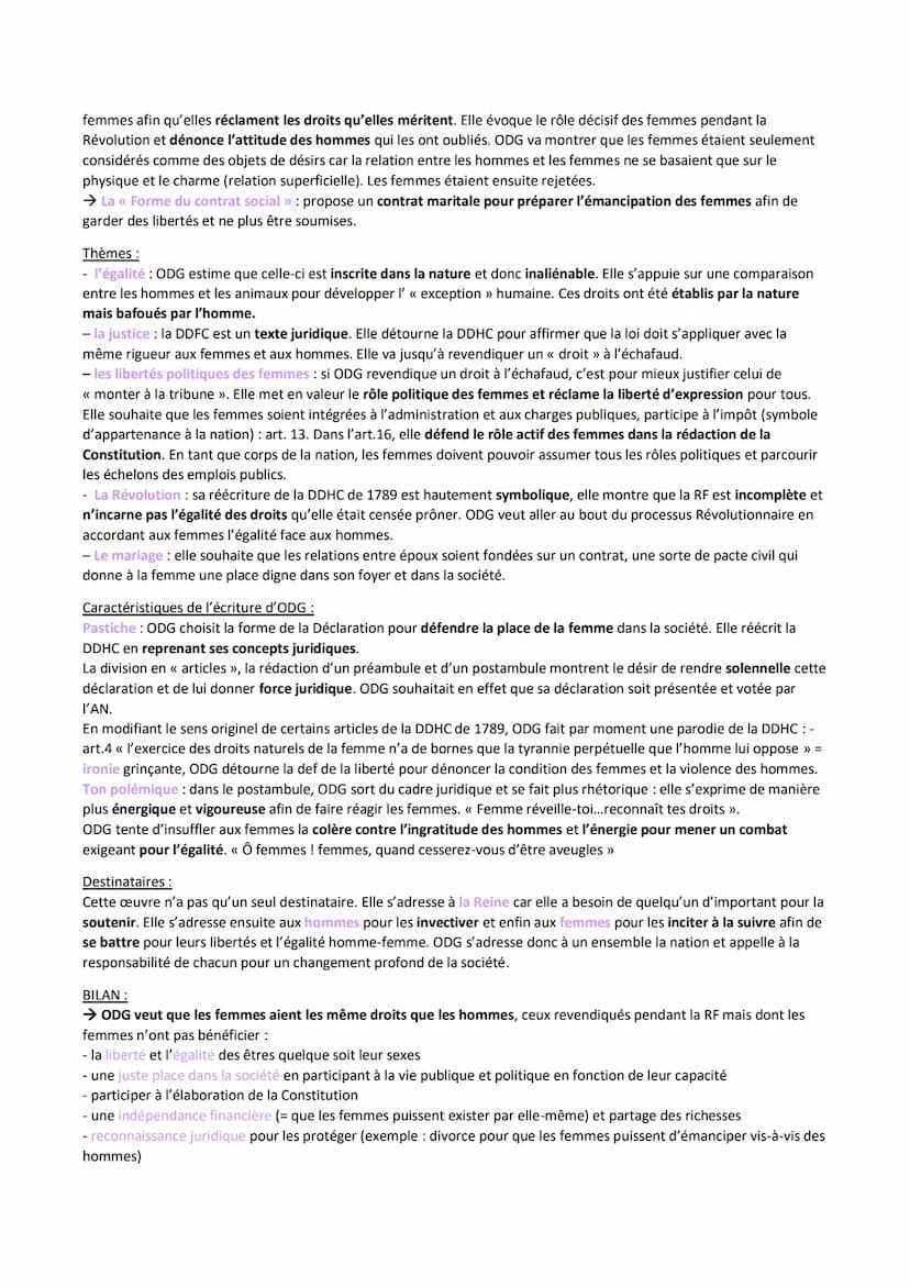 Objet d'étude: La littérature d'idée du XVIe au XVIIIe siècle
ODG << La Déclaration des droits de la femme et de la citoyenne >>
Parcours : 