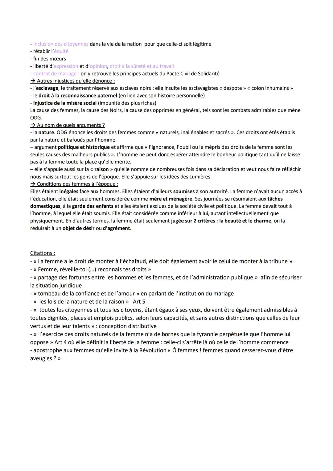 Objet d'étude: La littérature d'idée du XVIe au XVIIIe siècle
ODG << La Déclaration des droits de la femme et de la citoyenne >>
Parcours : 
