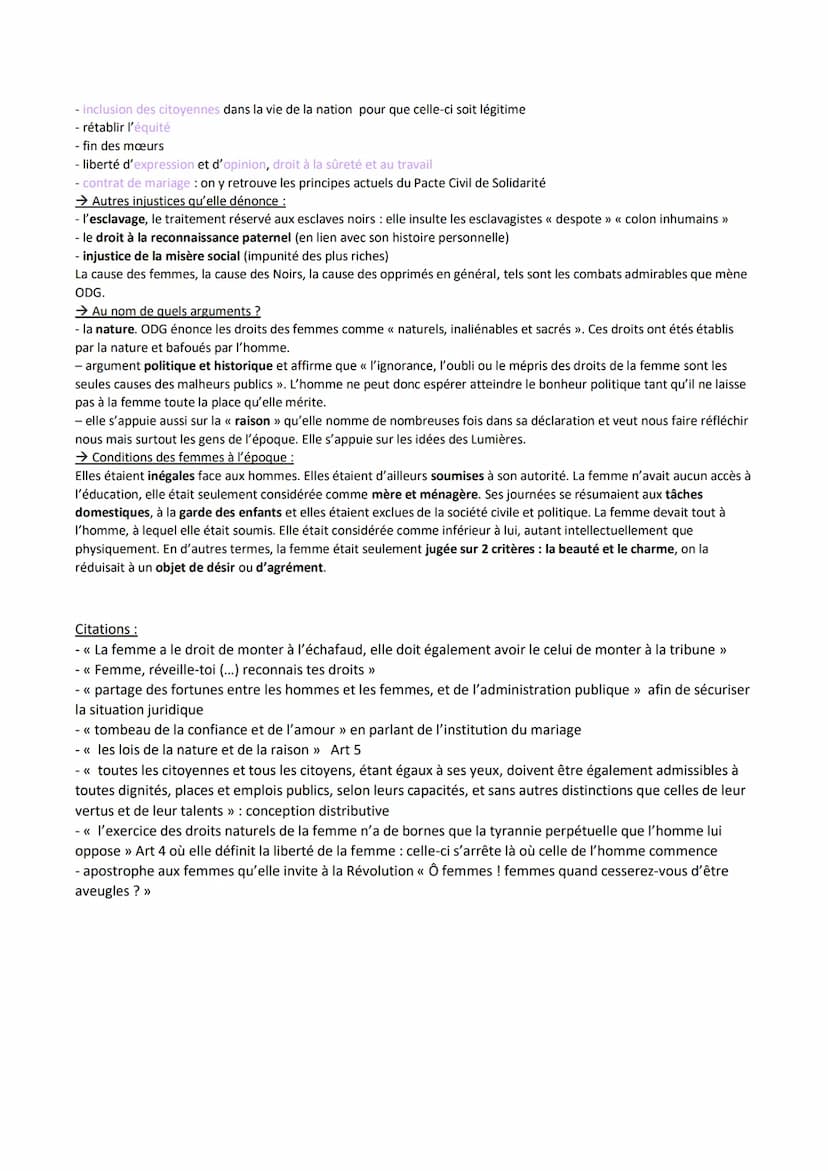 Objet d'étude: La littérature d'idée du XVIe au XVIIIe siècle
ODG << La Déclaration des droits de la femme et de la citoyenne >>
Parcours : 