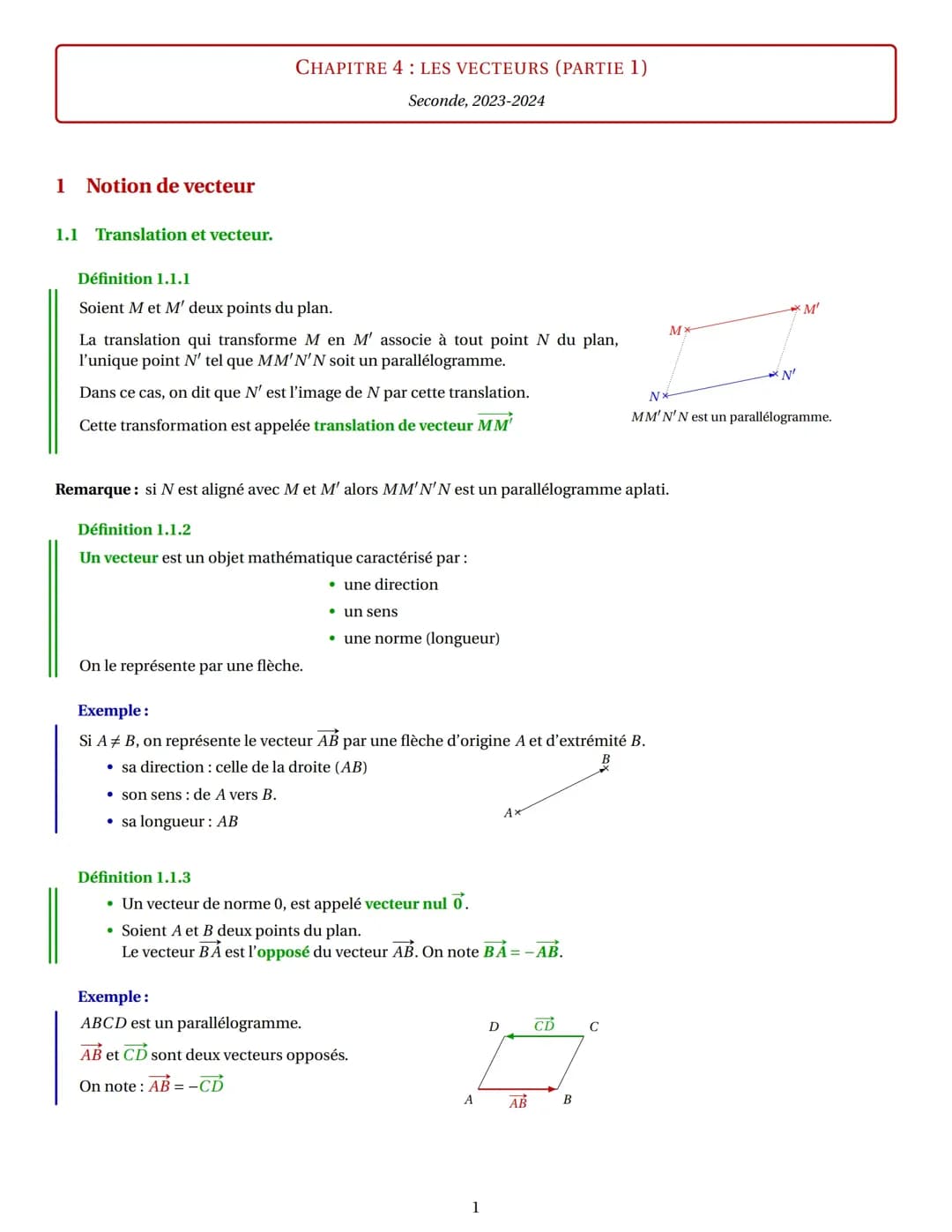 Vecteurs égaux et coordonnées