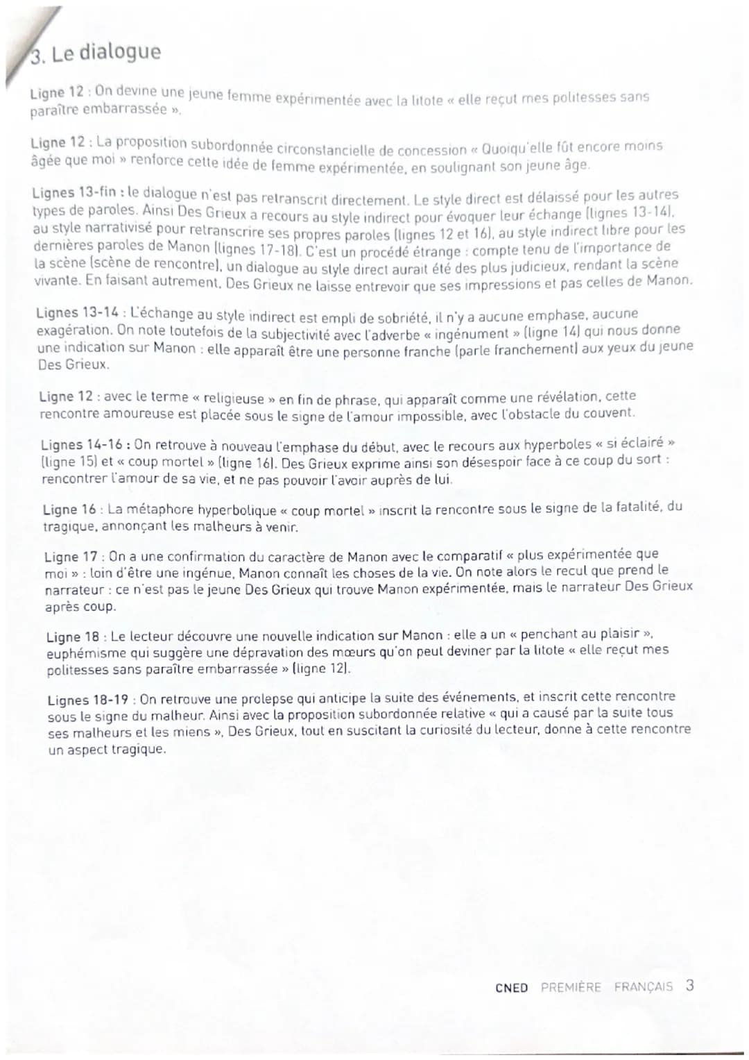 MANON LESCAUT DE L'ABBÉ PRÉVOST
PARTIE 2
Plan détaillé de la lecture linéaire 1: la rencontre
Voici que vous pouviez relever pour chaque mou