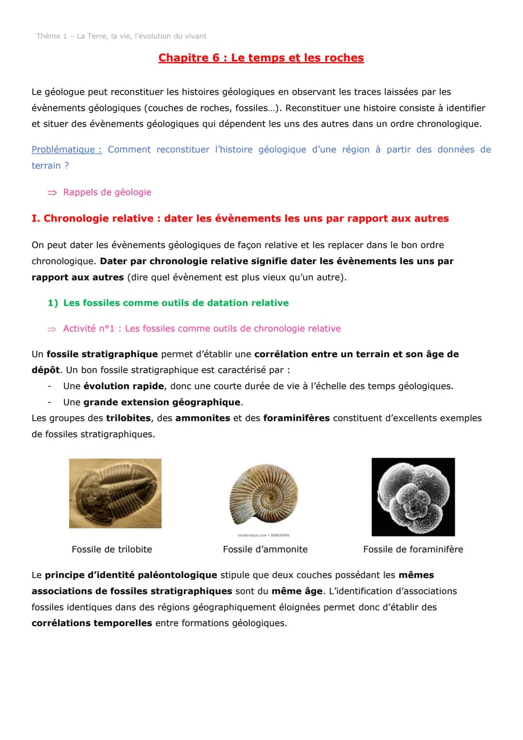 Thème 1 - La Terre, la vie, l'évolution du vivant
Chapitre 6 : Le temps et les roches
Le géologue peut reconstituer les histoires géologique