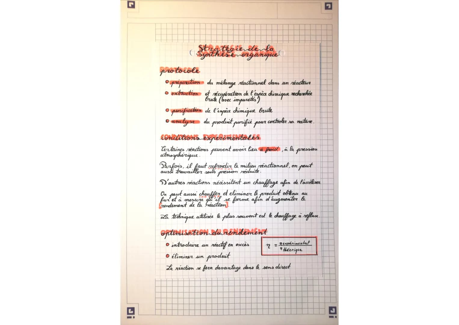 !G
Strategiendenla
synthese organique
protocole
• préparation du mélange reactionnel clans un réacteur
• extraction et récupération de l'esp