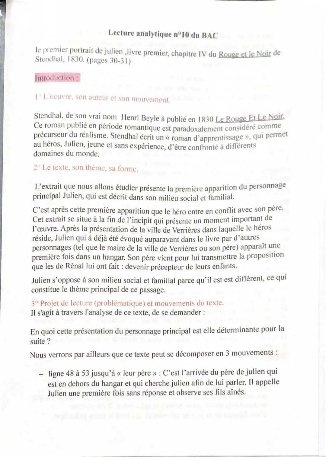 Résumé et analyse linéaire du Rouge et le Noir Chapitre 4