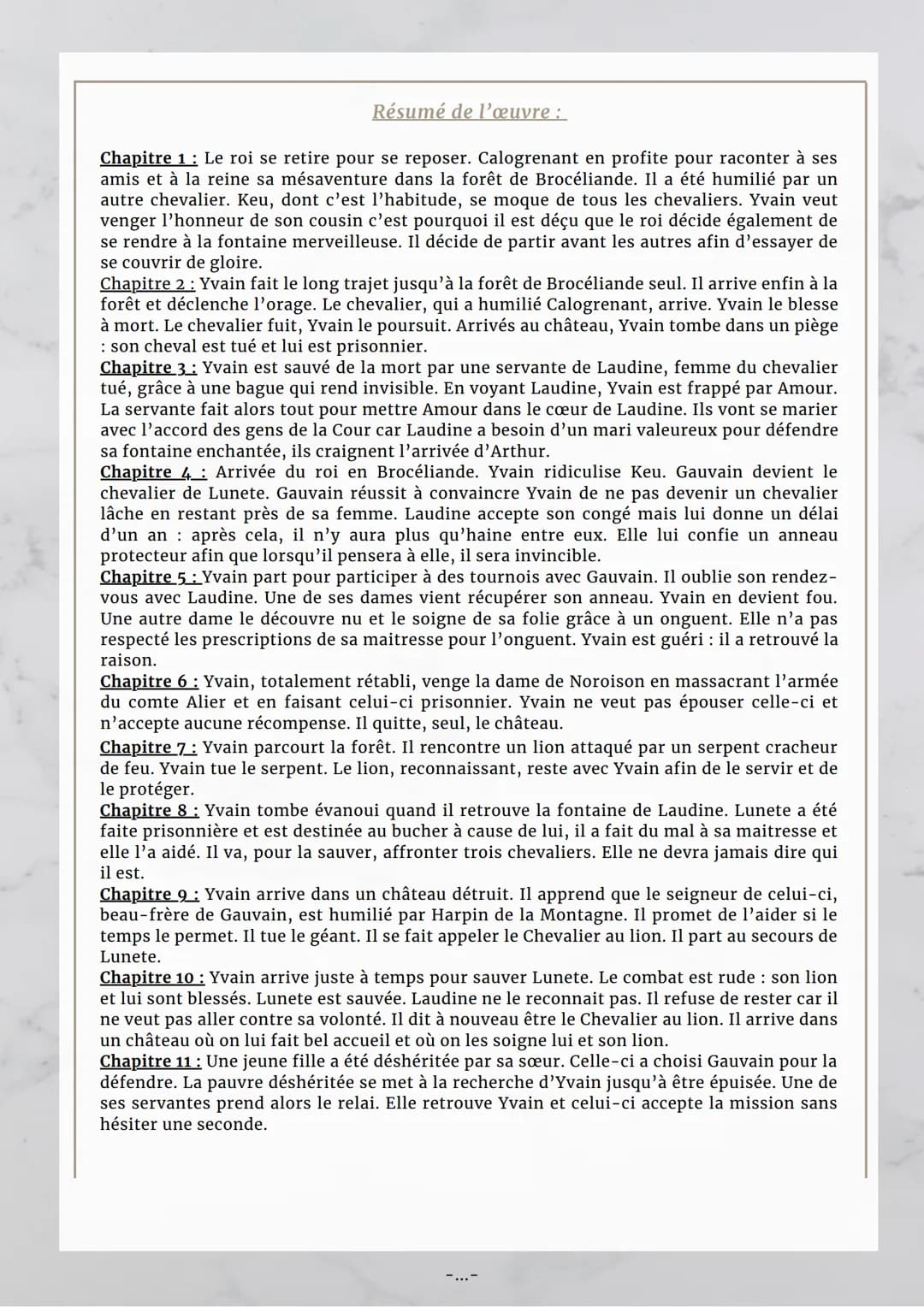 - Fiche lecture 1-
Yvain on le chevalier au lion, de Chretien de Troyes
Fiche d'identité:
Titre : Yvain et le chevalier au
lion
Auteur: Chré