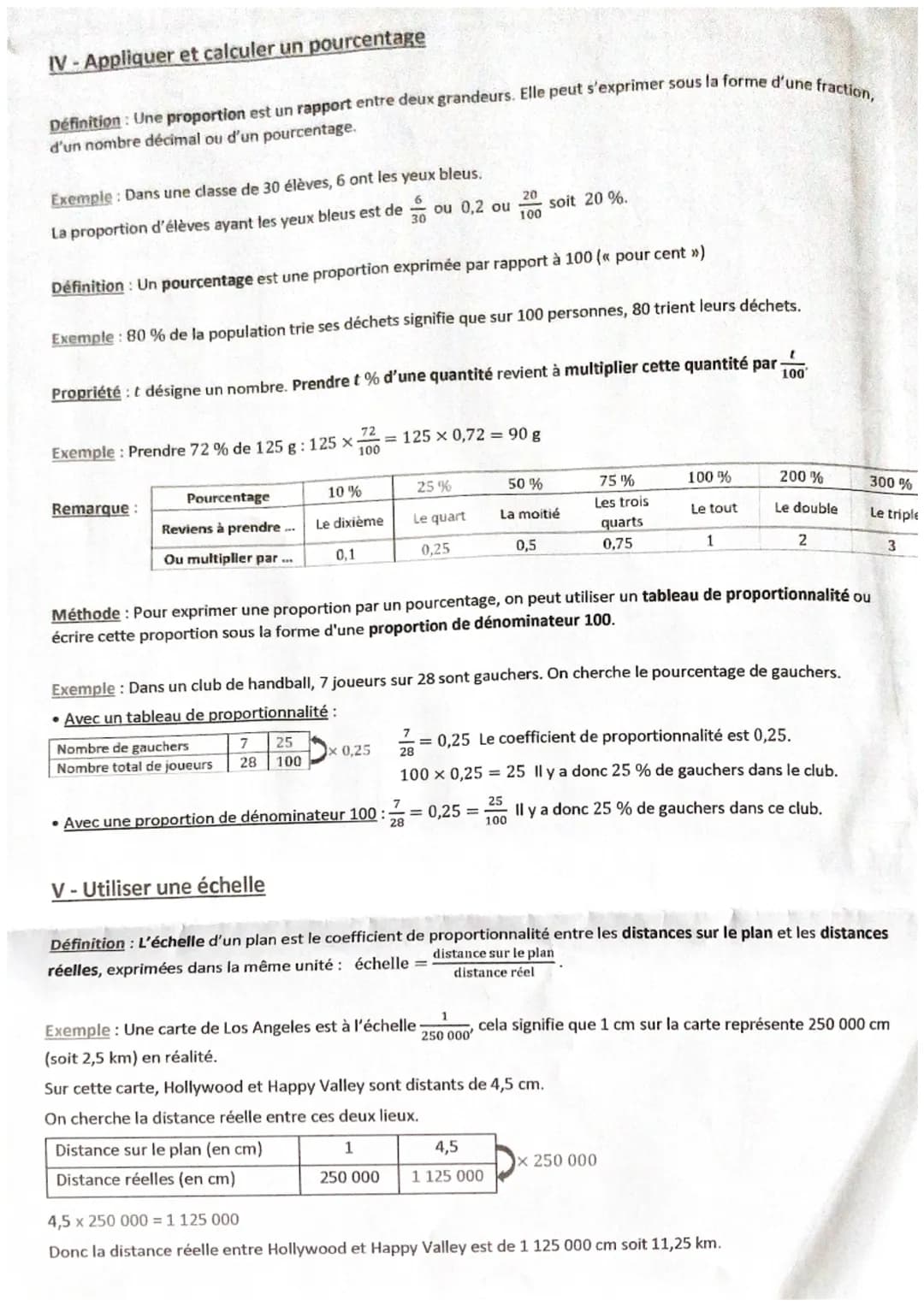 CHAPITRE 7: Proportionnalité, pourcentages et échelles
1- Reconnaître une situation de proportionnalité
Définition: Deux grandeurs sont prop