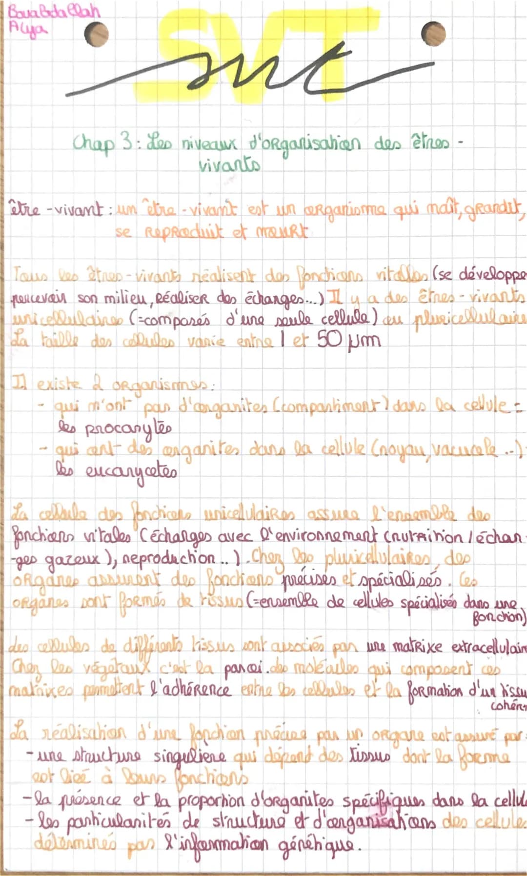 les niveaux d’organisation des etres-vivants svt 