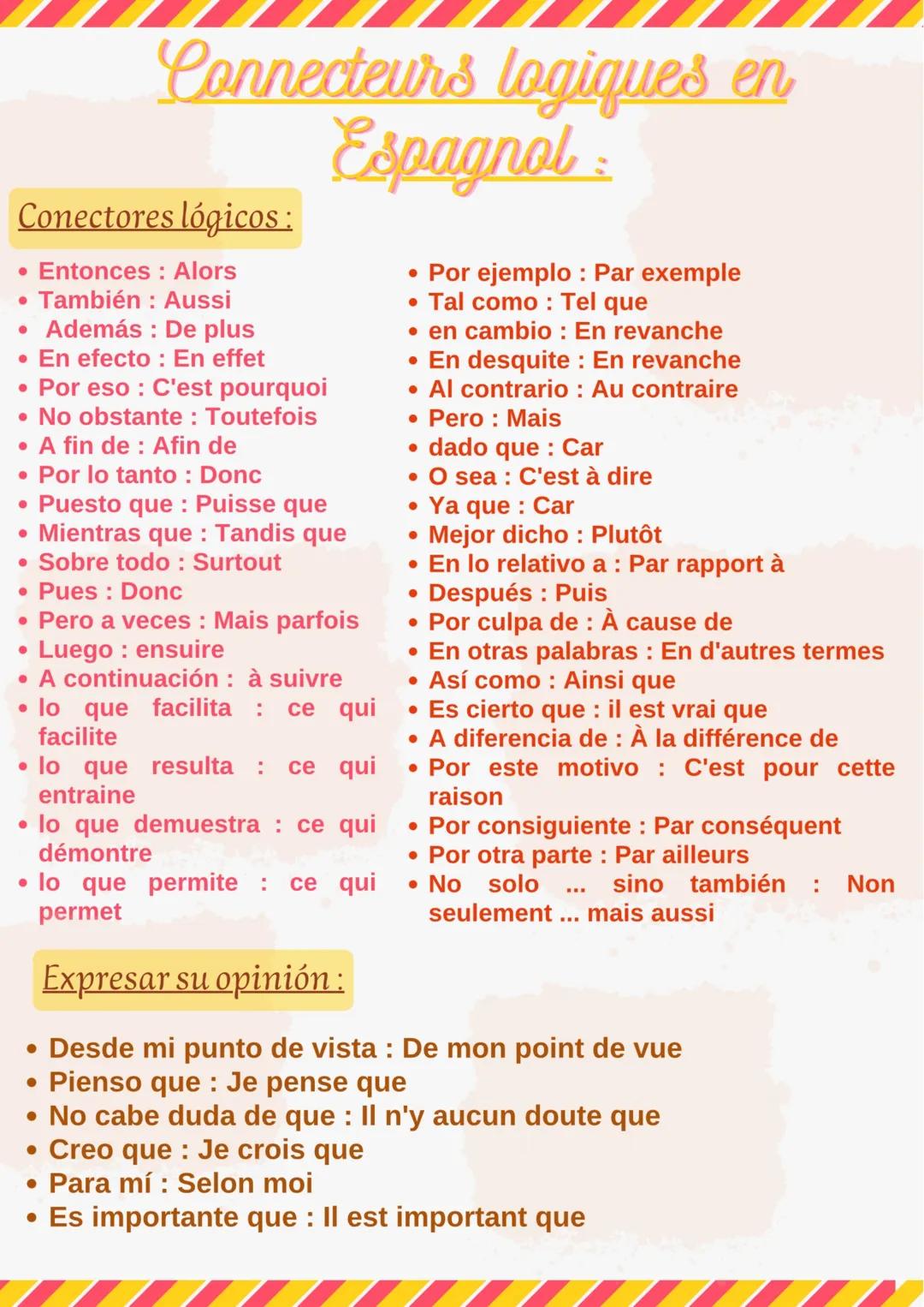 Liste Facile de Connecteurs Logiques et Adverbes de Temps en Espagnol pour les Enfants
