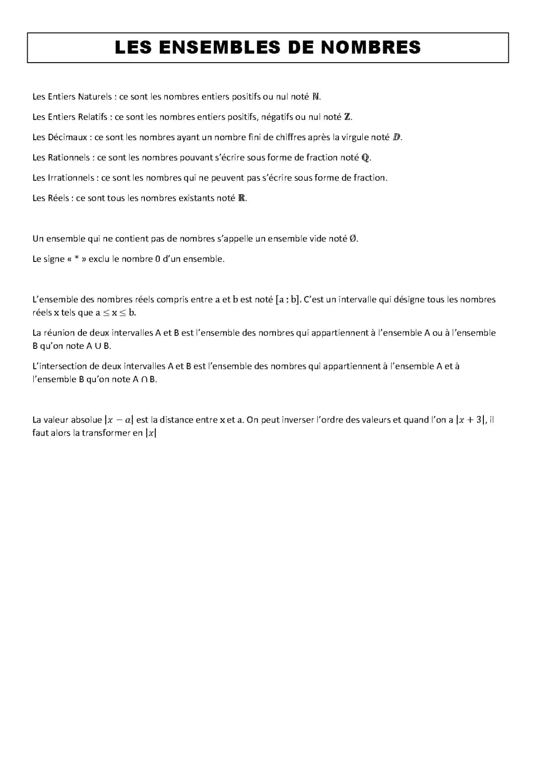 Les ensembles de nombres : Exercices corrigés, PDF et cours seconde