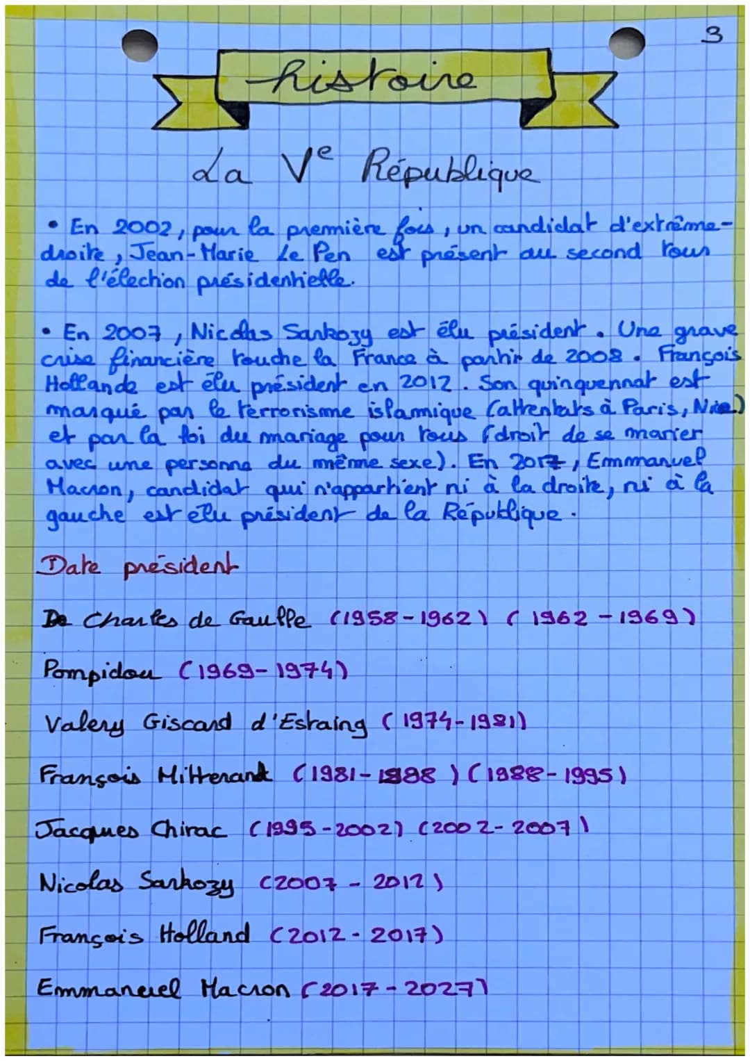 H
histoire
La Ve République
•La IV² République disparaît le 13 mai 1958 suite
à un mouvement de contestation des Français d'Algérie.
La Fran