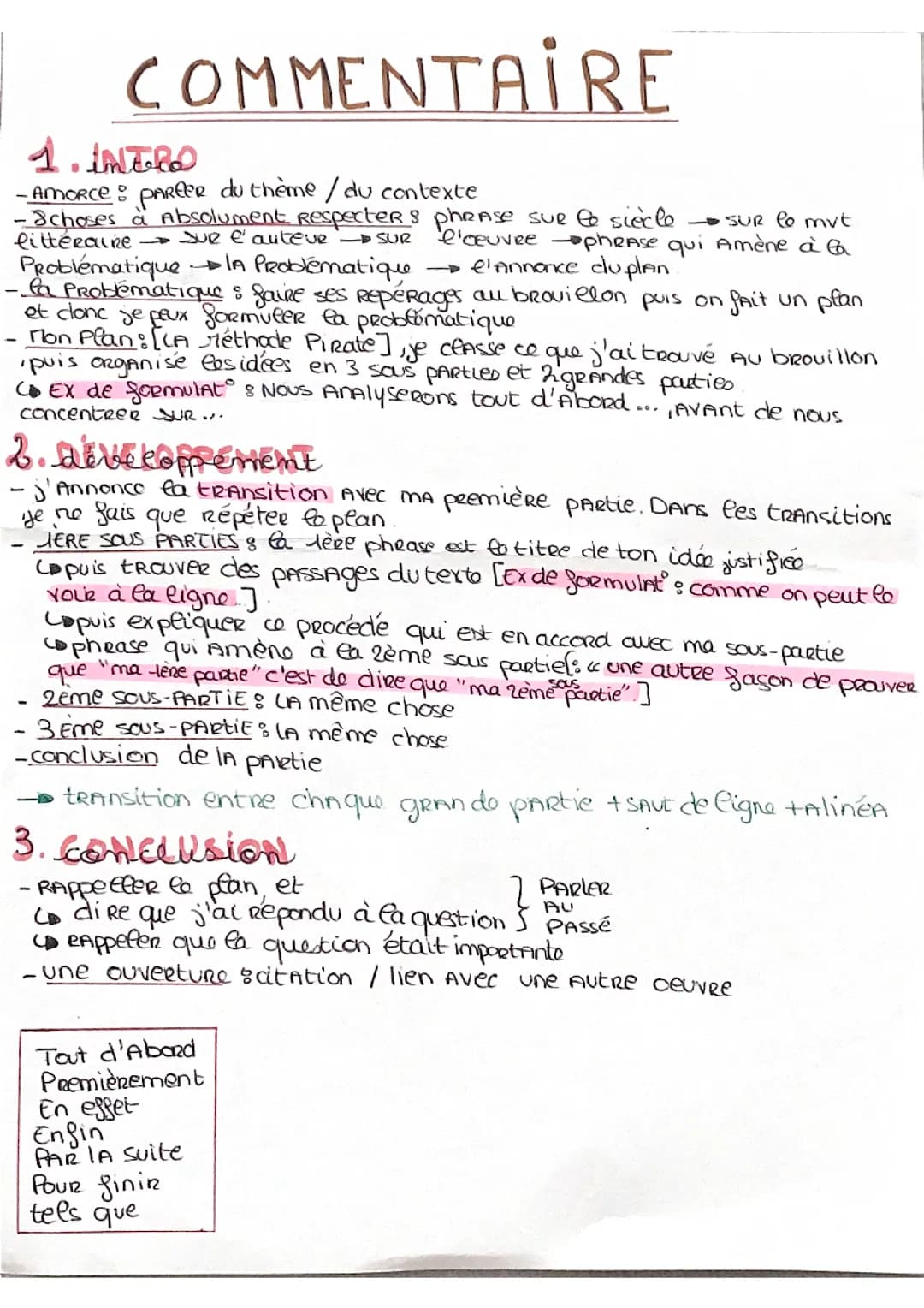 Français méthode commentaire 