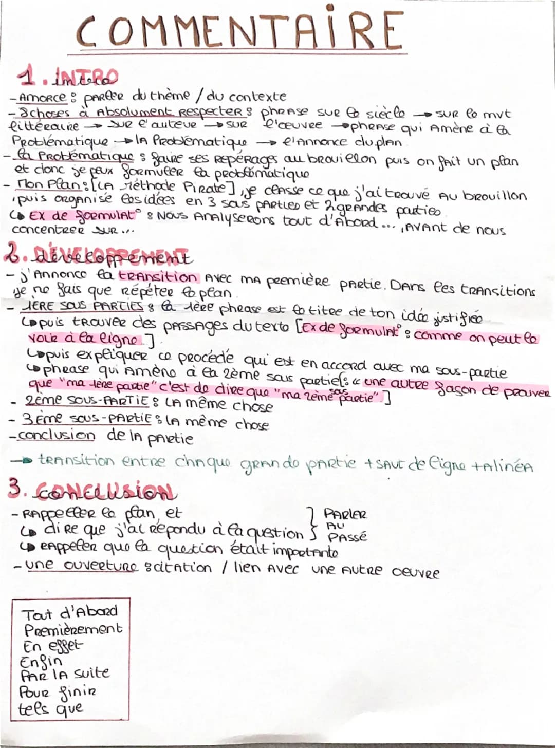 COMMENTAIRE
1. intele
- AmoRce: PAREER du thème / du contexte
-8choses à Absolument RespecteR: phrase sur le siècle → SUR lo mvt
littéraire 