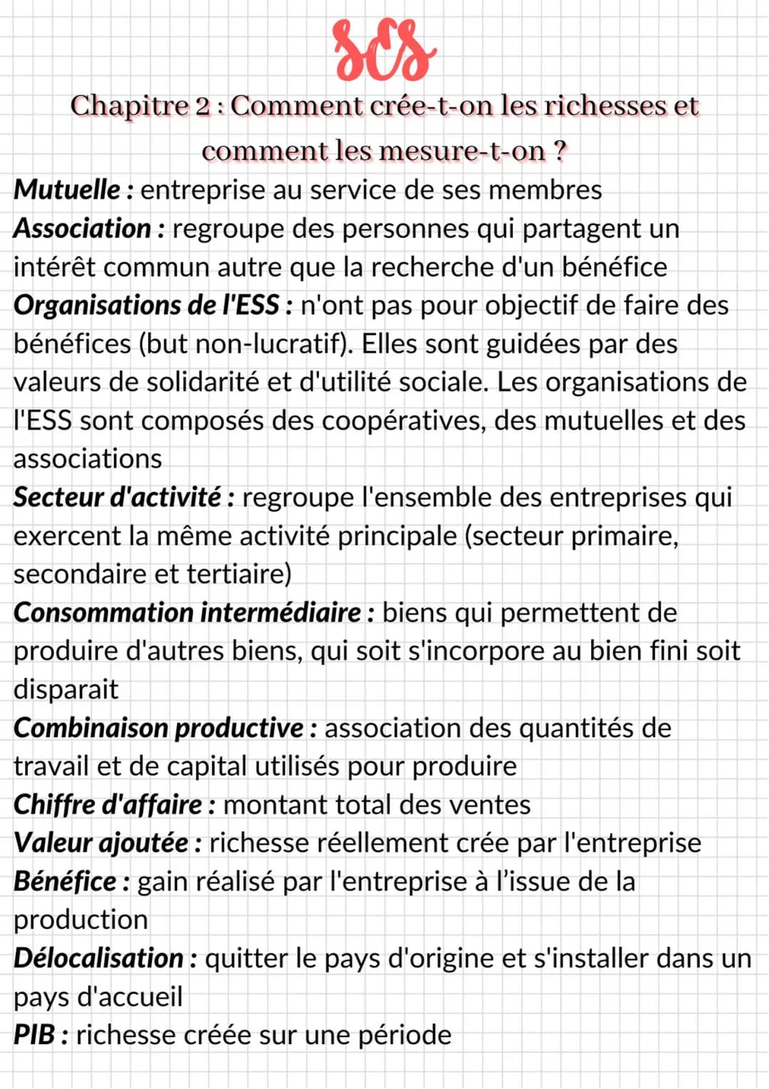 ses
Chapitre 2: Comment crée-t-on les richesses et
comment les mesure-t-on ?
Définitions
Production : activité socialement organisée qui con