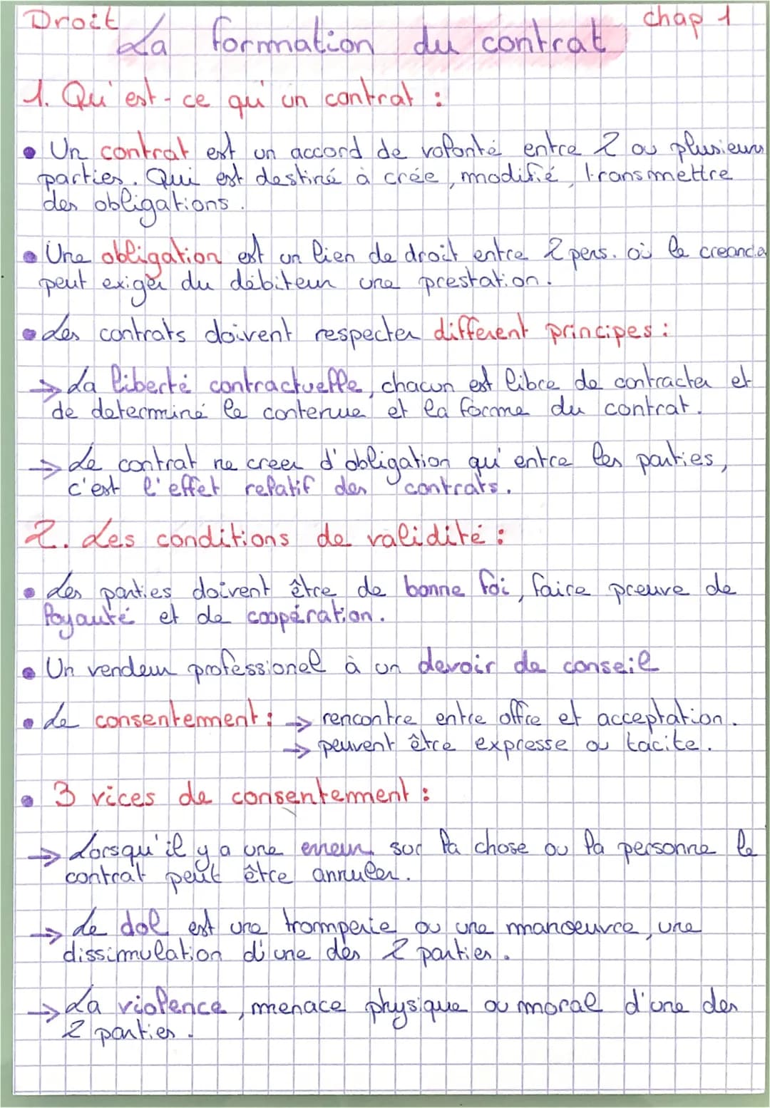 Droit
La formation du contrat
1. Qu'est-ce qu' un contrat :
plusieurs
• Un contrat est un accord de volonté entre 2
parties. Qui est destiné