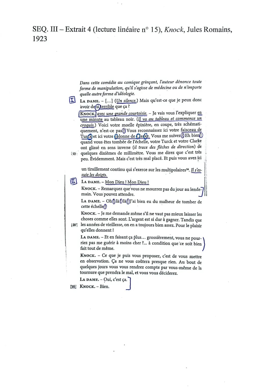 SEQ. III - Extrait 4 (lecture linéaire n° 15), Knock, Jules Romains,
1923
Dans cette comédie au comique grinçant, l'auteur dénonce toute
for