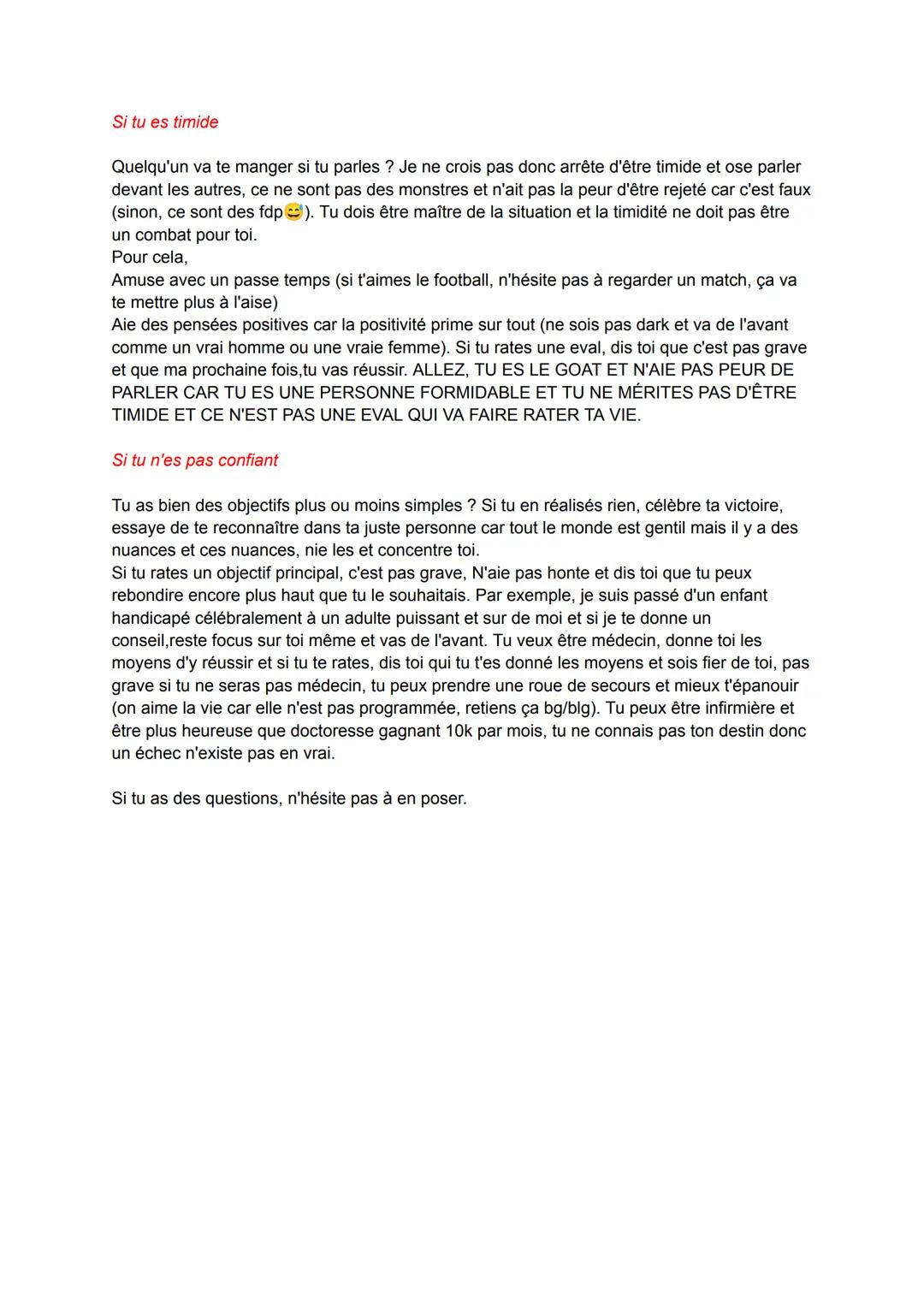 Comment devenir meilleur ? (Avoir une meilleure confiance en toi pour
réussir)
Introduction : Avoir une forte confiance en toi t'avanceras é
