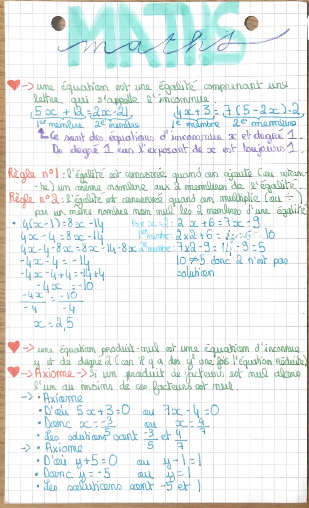 mo
aths
-> une équation est une égalité comprenant une
lettre qui s'appelle l'incommice
5x +12=2x-21,
4x+3=7(5-2x)-2
per memline 20 membire
