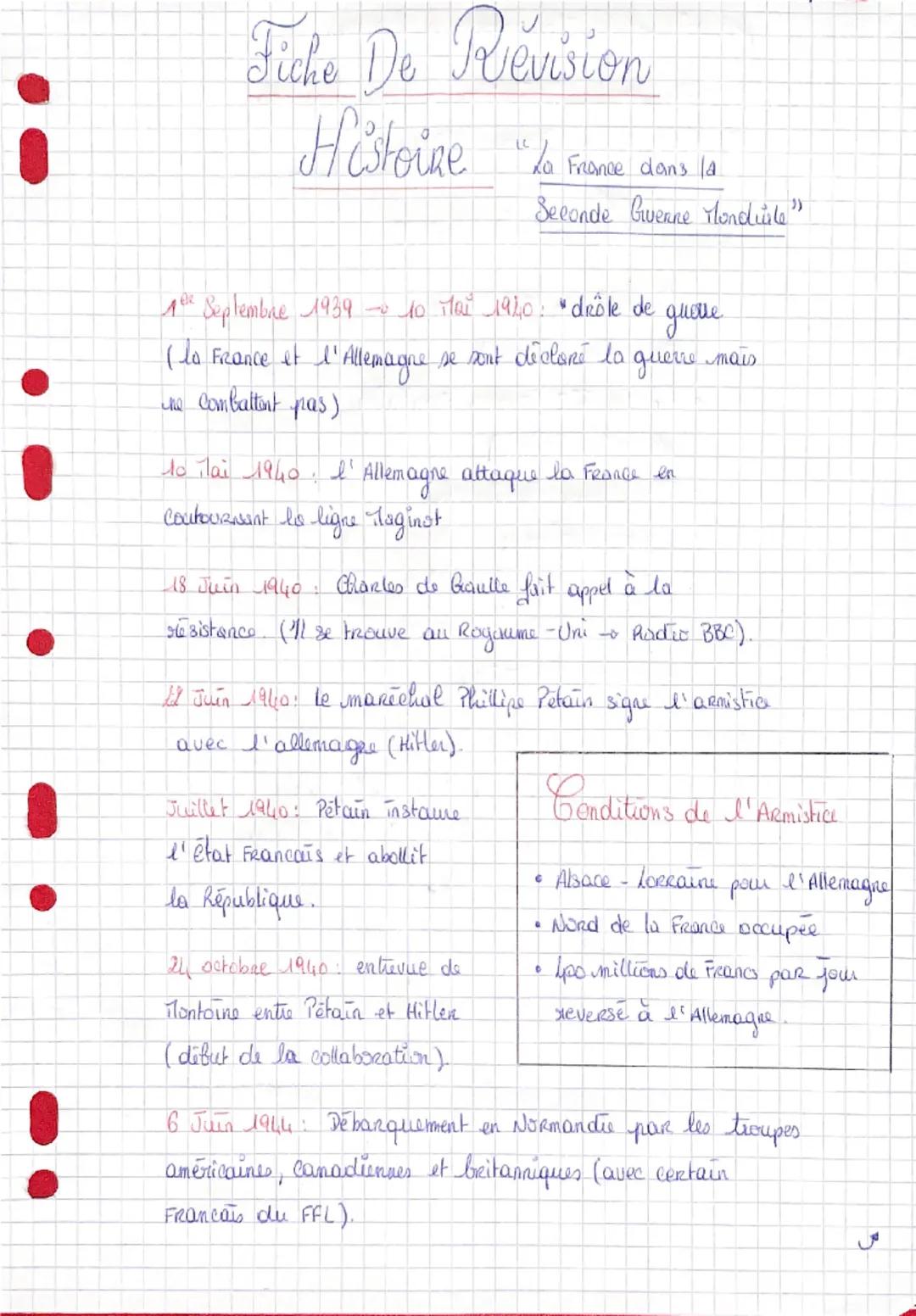 # Fiche De Revision

# Histoire "La France dans la
Seconde Guerre Mondiale"

1 Septembar 1939 10 Hai 1940: "drôle de guette.
(lo France et l
