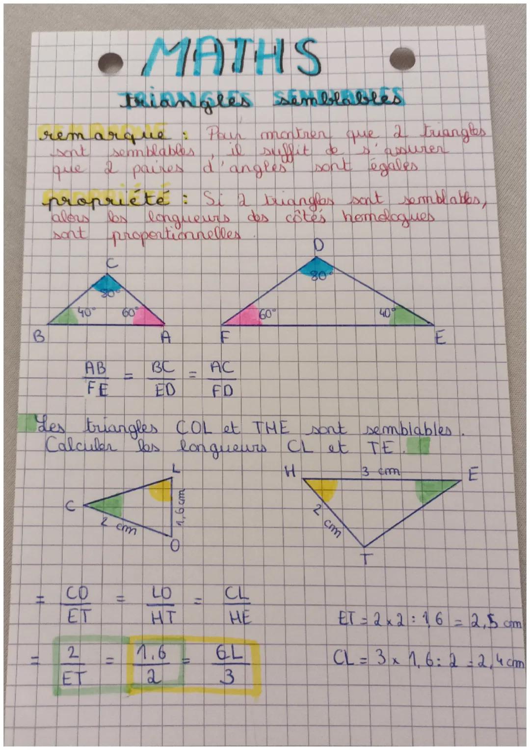 # MATHS

triangles semblables

sont semblables.
Pour montrer que
tren que 2 triangles
Pay magic
s'assurer
que 2 paires d'angles sont égales
