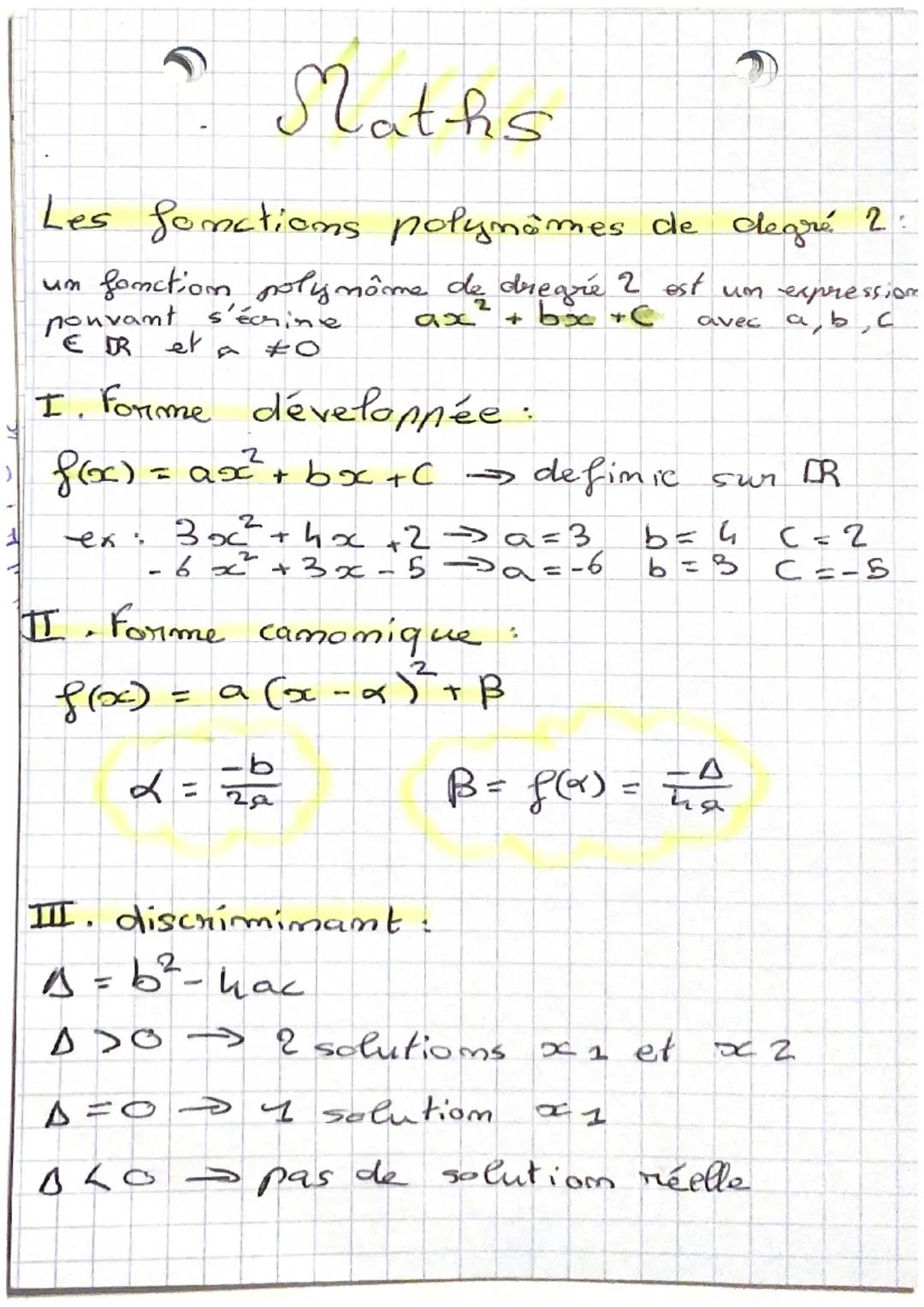 # Maths

Les fomations polynomes de legré 2:
um fonction polynôme de deregre 2 est um expression
pouvant s'écrine $ax^2 + bx +C$ avec a, b, 