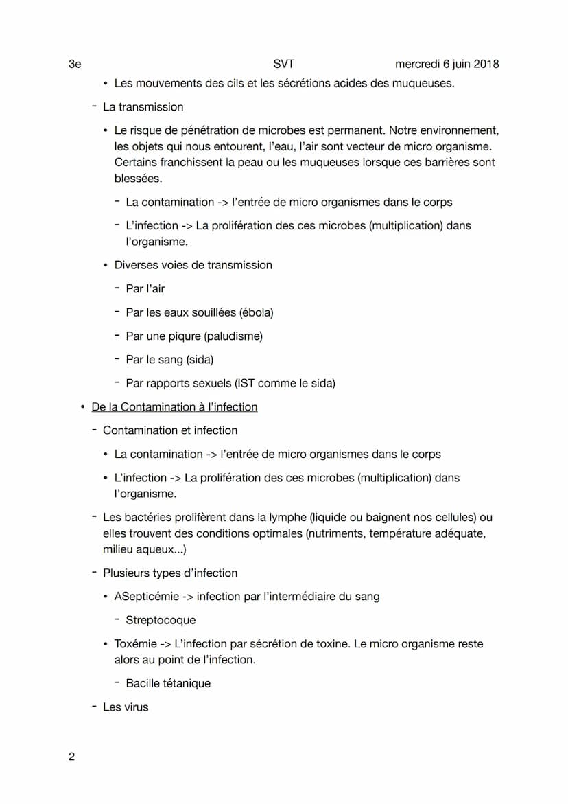 SVT
mercredi 6 juin 2018
Risque infectieux et protection dans l'organisme
3e
Sujet
1
Définitions
• Micro organisme
- Un microbe, ou micro or