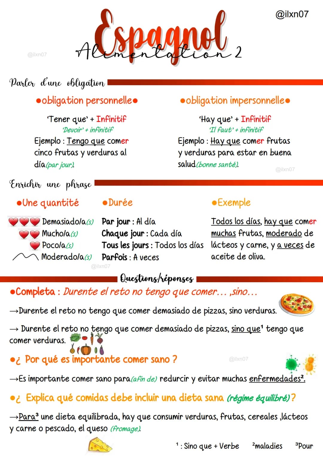 @ilxn07
# Espagnol
Parler d'une obligation
obligation personnelle.
'Tener que' + Infinitif
Devoir' + infinitif
Ejemplo: Tengo que comer
cinc