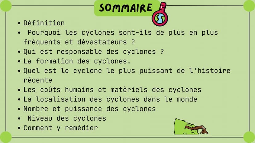 LE RÉCHAUFFENT CLIMATIQUE ET LES CYCLONES
ܐܐܐܐܐ
CO2 SOMMAIRE
(5
• Définition
Pourquoi les cyclones sont-ils de plus en plus
fréquents et dév