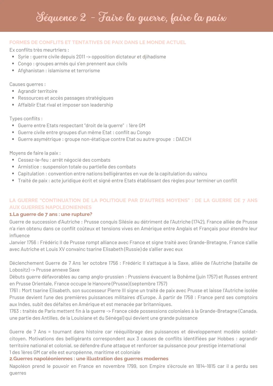 --- OCR Start ---
Séquence 2 - Faire la guerre, faire la paix
FORMES DE CONFLITS ET TENTATIVES DE PAIX DANS LE MONDE ACTUEL
Ex conflits très