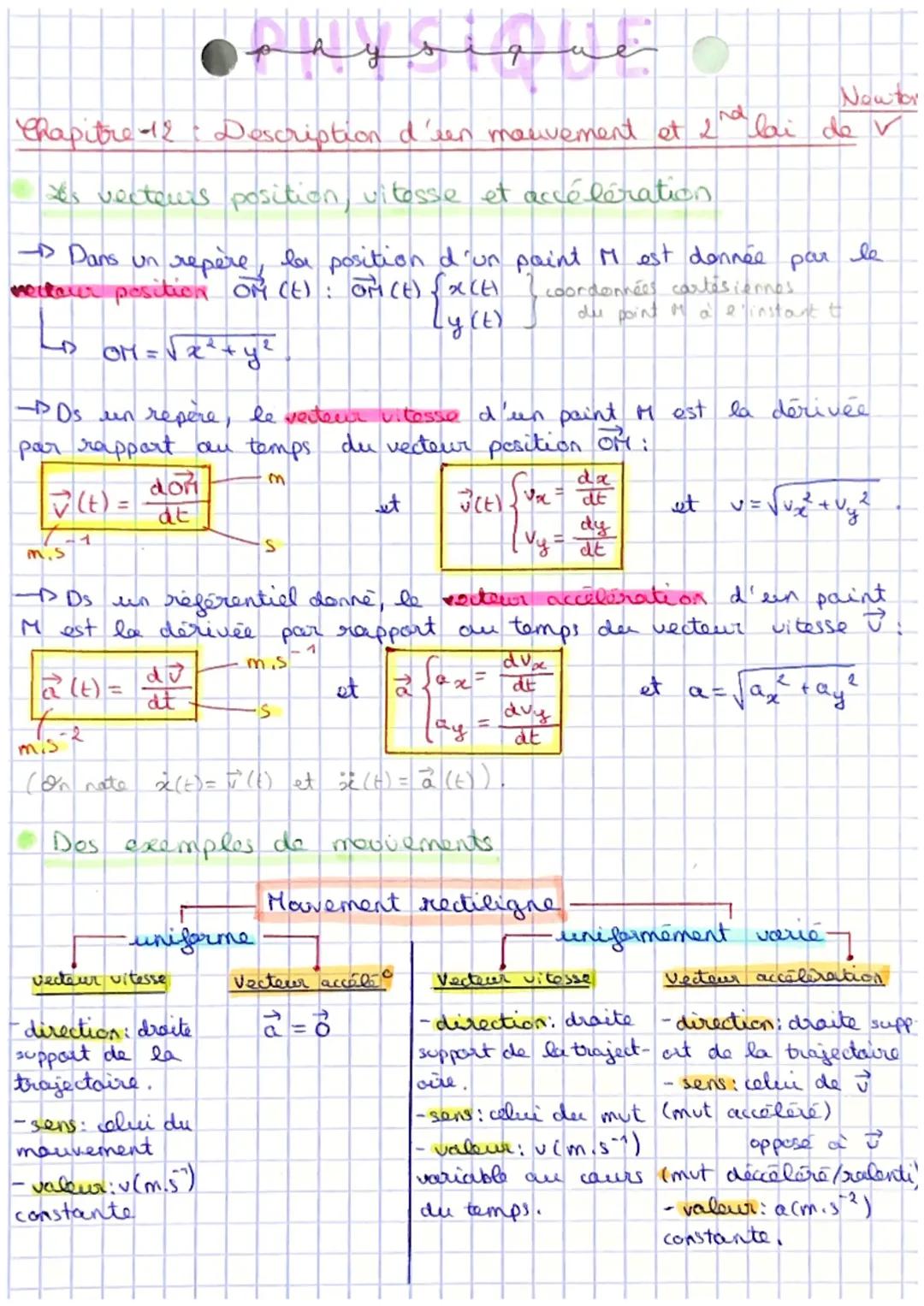 Description d’un mouvement et 2nde loi de Newton