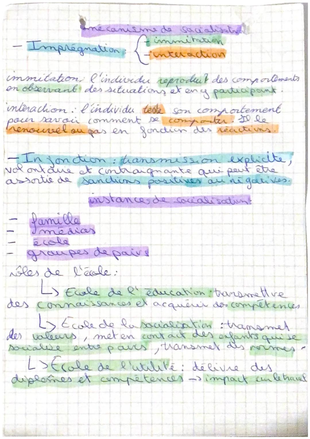La socialisation est le processus par lequel les
individus apprennent et intériorisent les normes
et valeurs de leur société.
SES
socialisat