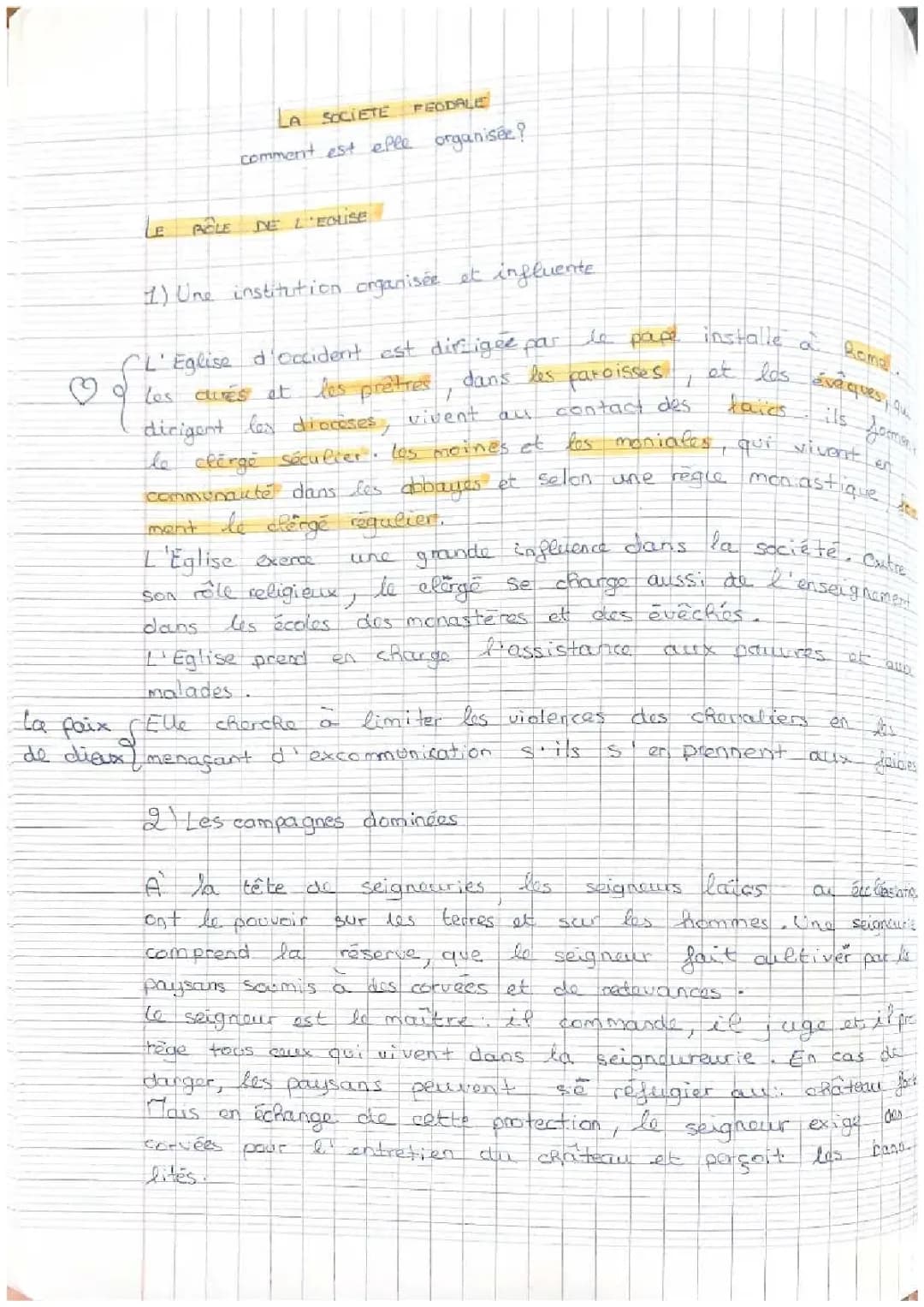 La société féodale et le rôle de l'église au Moyen Âge - Cours et vocabulaire pour les 5ème et CM1