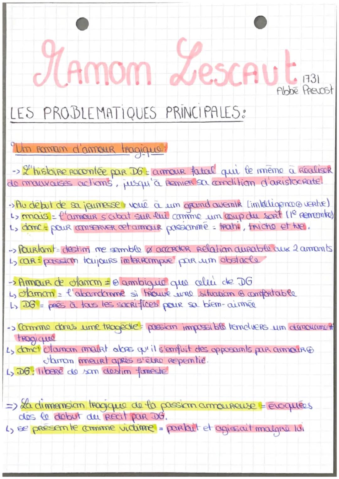 # NAMOM Lescaut

LES PROBLEMATIQUES PRINCIPALES:

Um Raman d'amour tragique

1731
Abbe Prevost

->L'histoire racontée par DG = amour fatal q