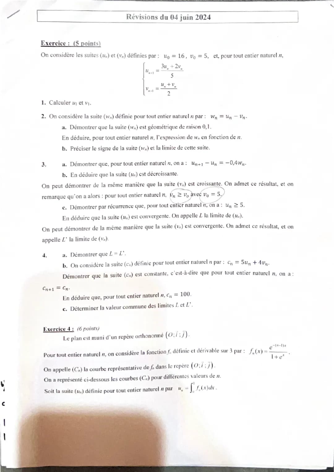 exercice type bac spe maths - les suites 