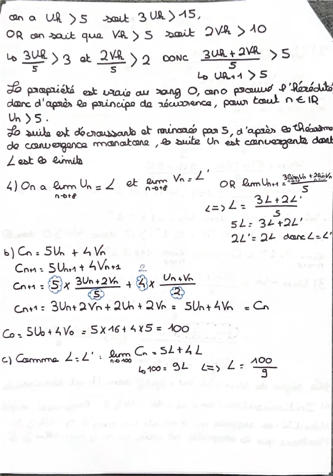 Révisions du 04 juin 2024
Exercice (5 points)
On considère les suites (u) et (v.) définies par u₁ = 16, v₁ = 5, et, pour tout entier naturel